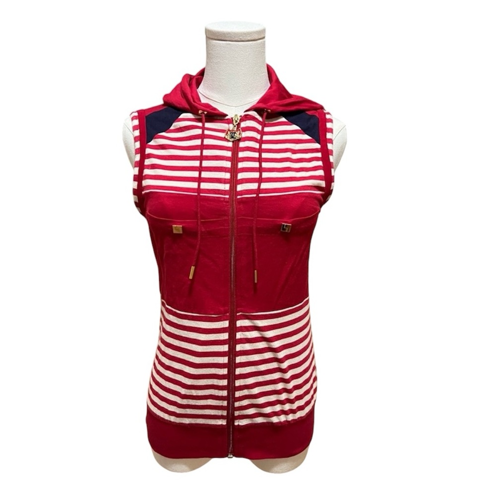 L.A.M.B Y2K Red Stripe Sleeveless Hooded Vest Size Medium